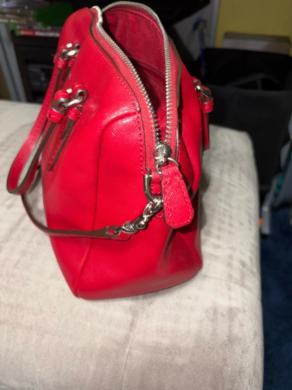 Coach Mini Bennett Satchel Red Crossbody Bag Saffiano Leather Gold Hardware - Picture 5 of 11